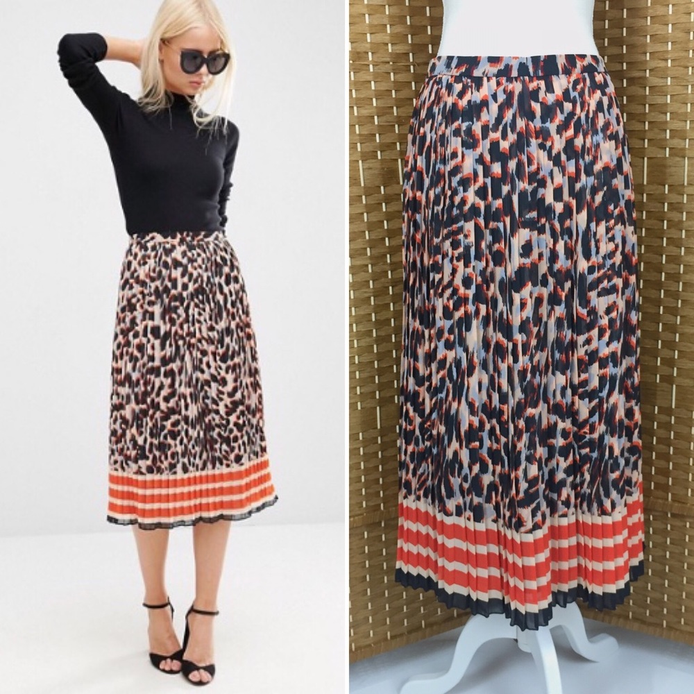 ASOS Animal Print Pleated Midi Skirt Sz 6 NWOT